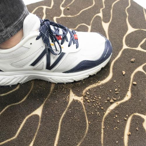 Velvet printed door mat stomping display