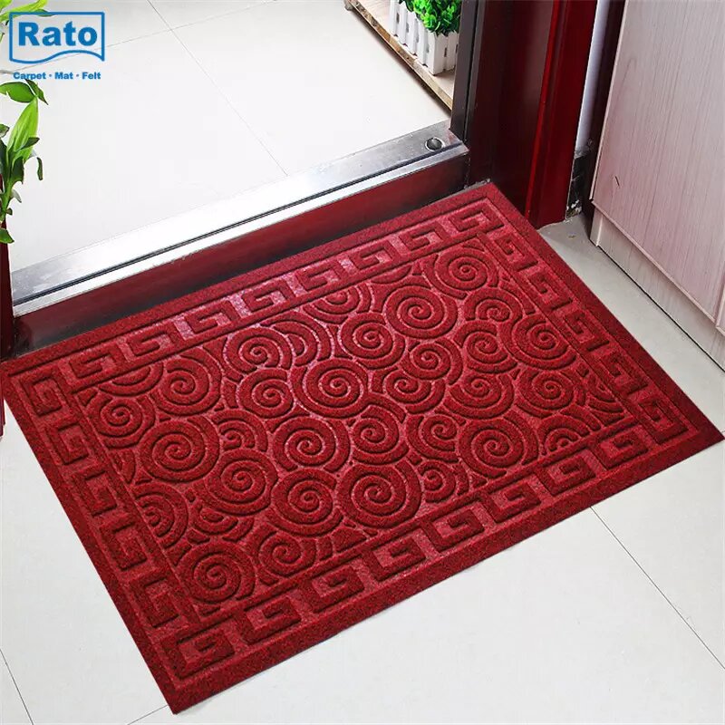 Custom Indoor Non Slip Door Mat Entrance Welcome Doormat Embossed Polyester Red Rug