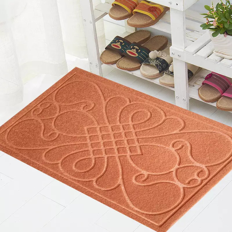 Custom Indoor Non Slip Door Mat Entrance Welcome Doormat Embossed Polyester Red Rug
