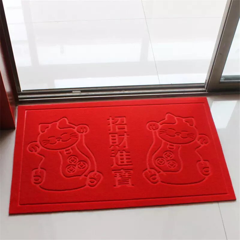 Custom Indoor Non Slip Door Mat Entrance Welcome Doormat Embossed Polyester Red Rug