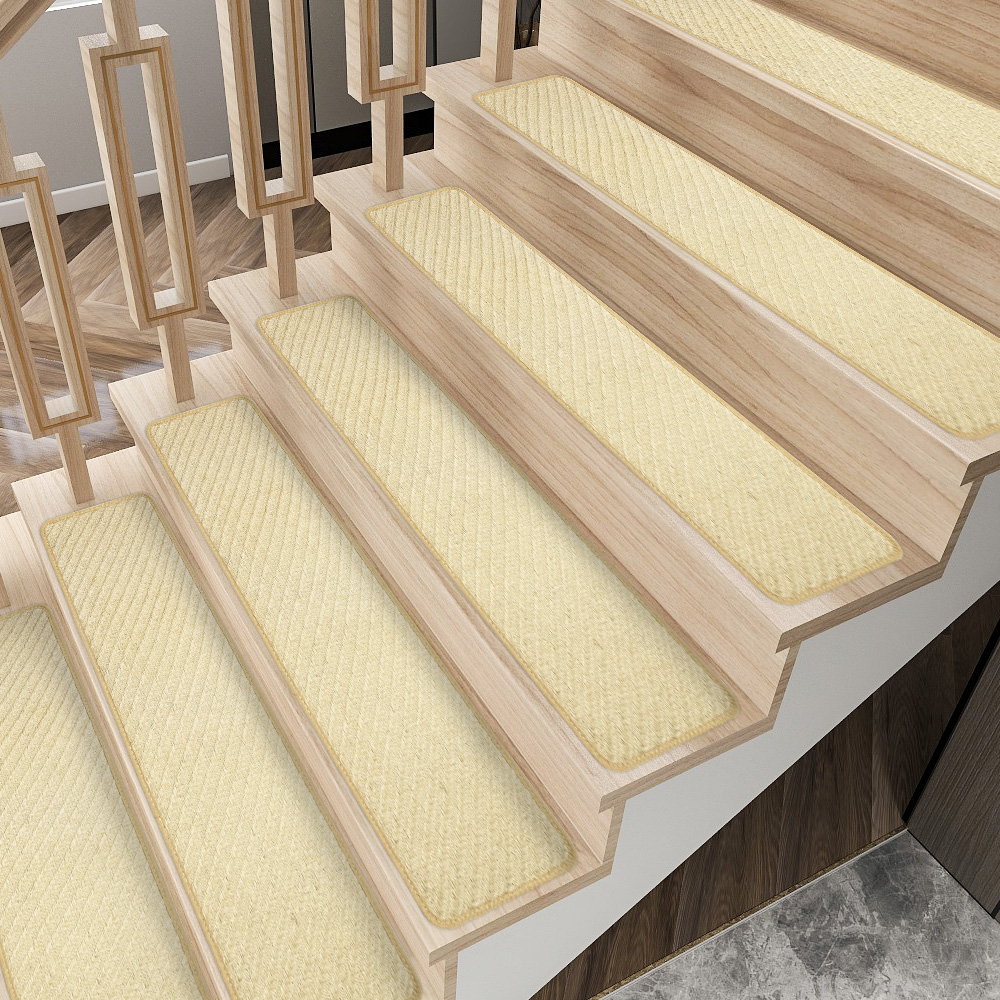 Customizable natural jute stair treads with woven patterns